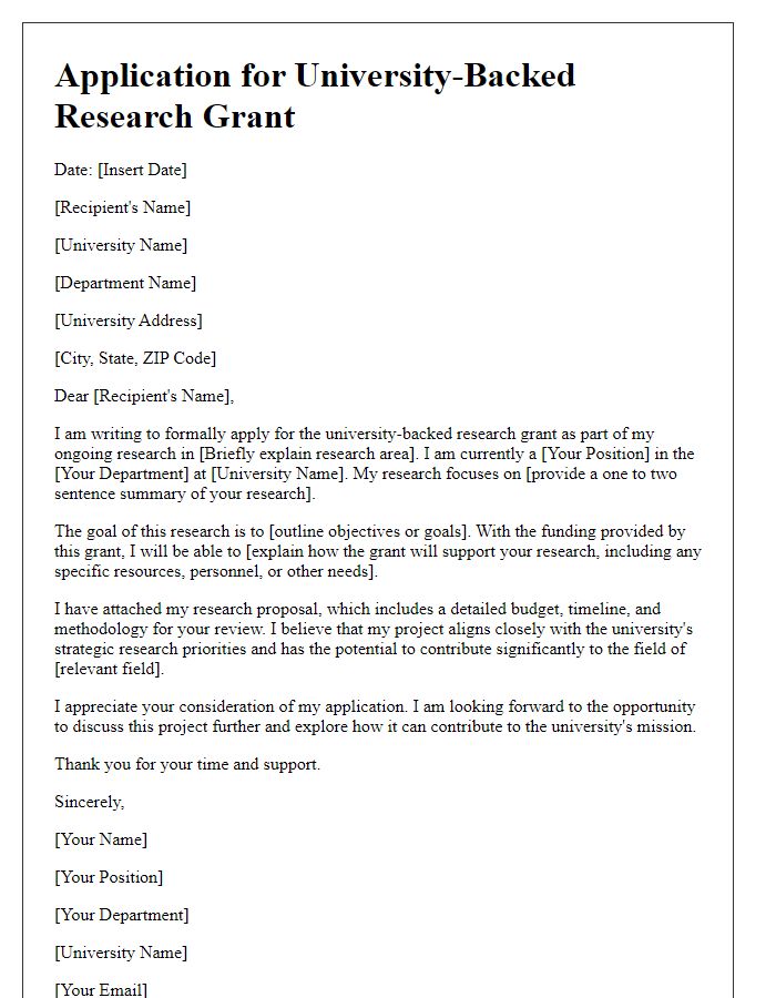 Letter template of application for university-backed research grants