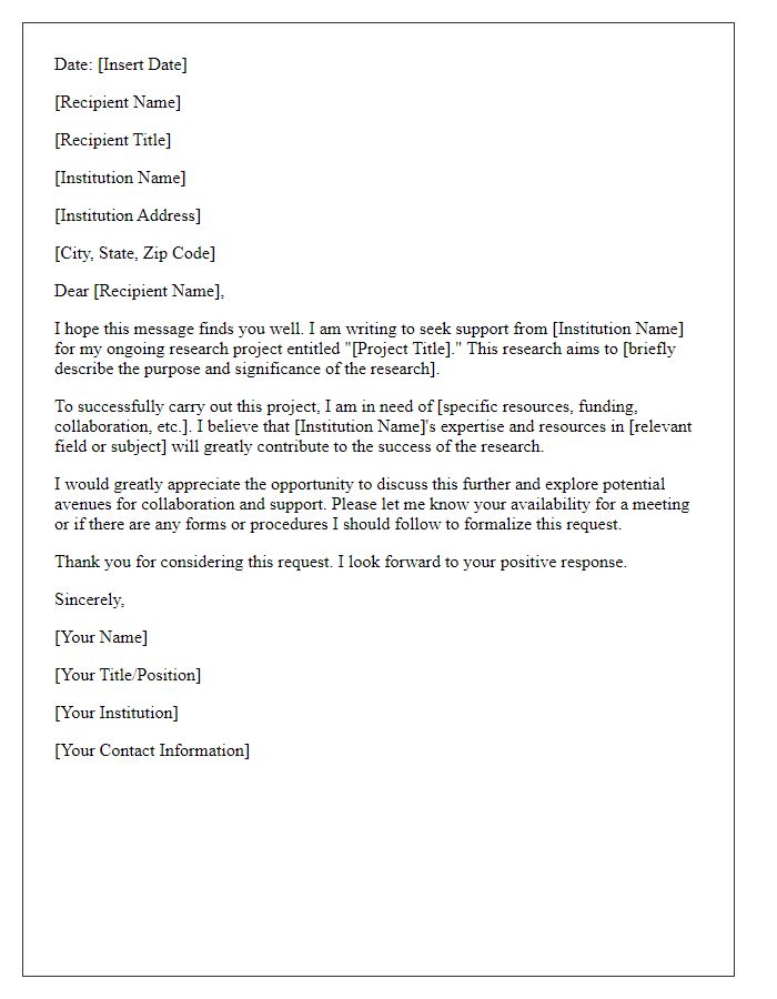 Letter template of communication for research support from academic institutions