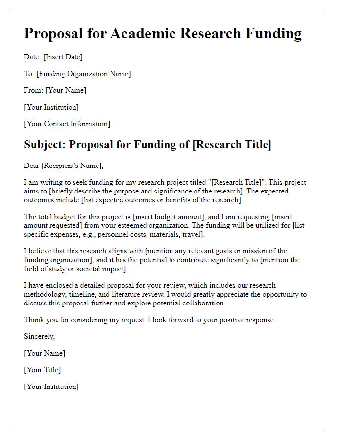 Letter template of proposal for academic research funding