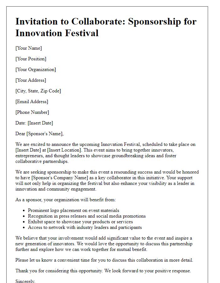 Letter template of collaborative engagement for innovation festival sponsorship