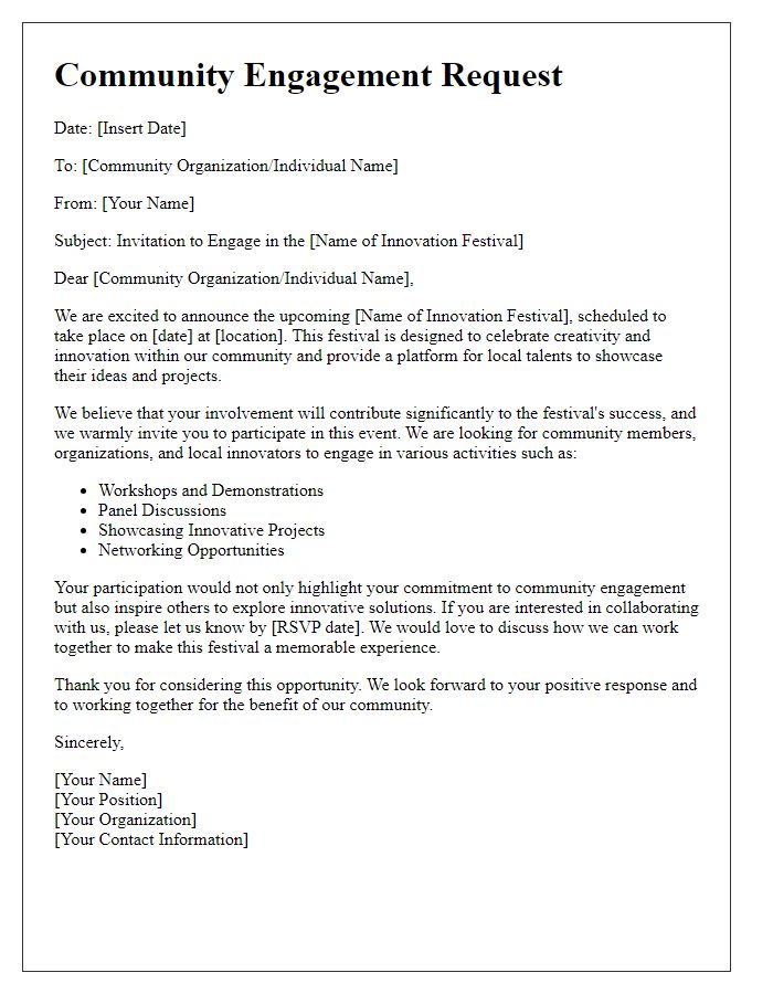 Letter template of community engagement request for innovation festival