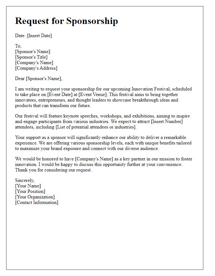 Letter template of sponsorship request for innovation festival participation