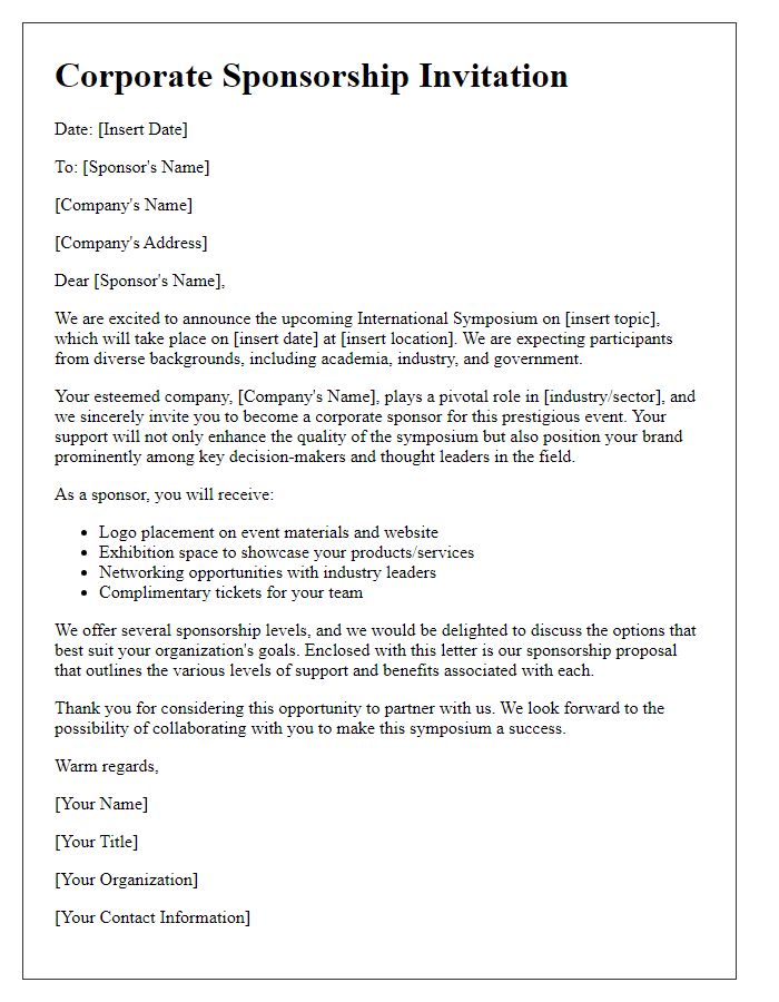 Letter template of corporate sponsorship for international symposium.