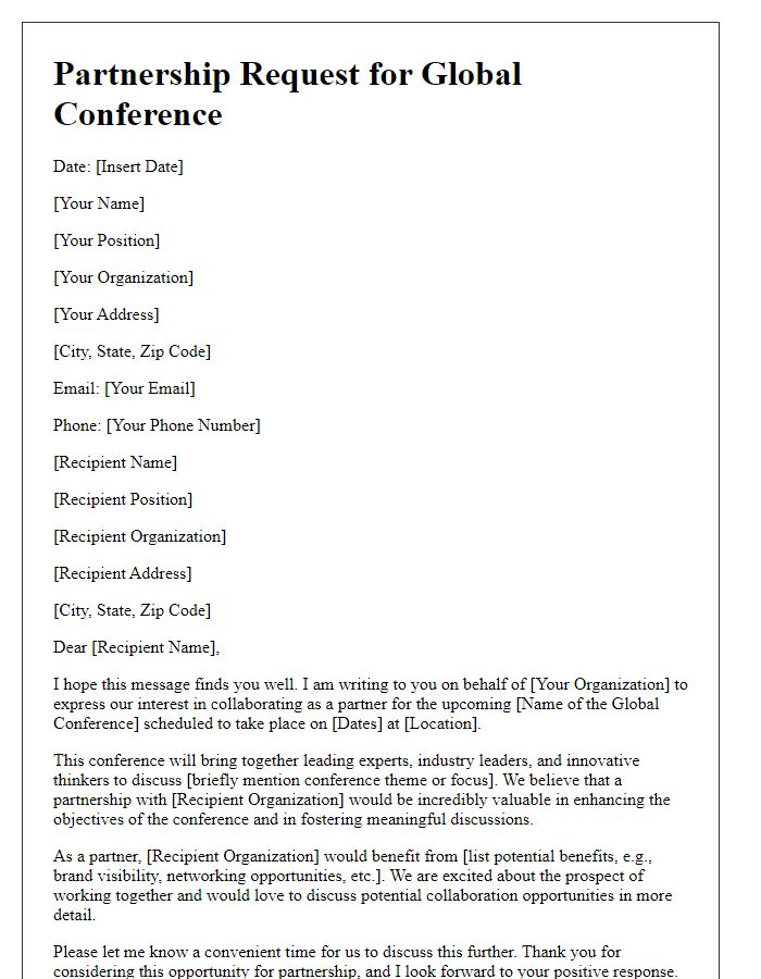 Letter template of partnership request for global conference.