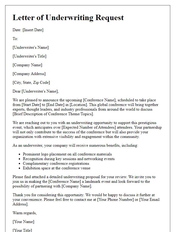 Letter template of underwriting request for global conference.