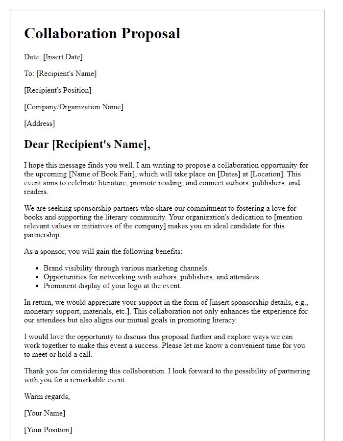 Letter template of collaboration proposal for book fair sponsorship