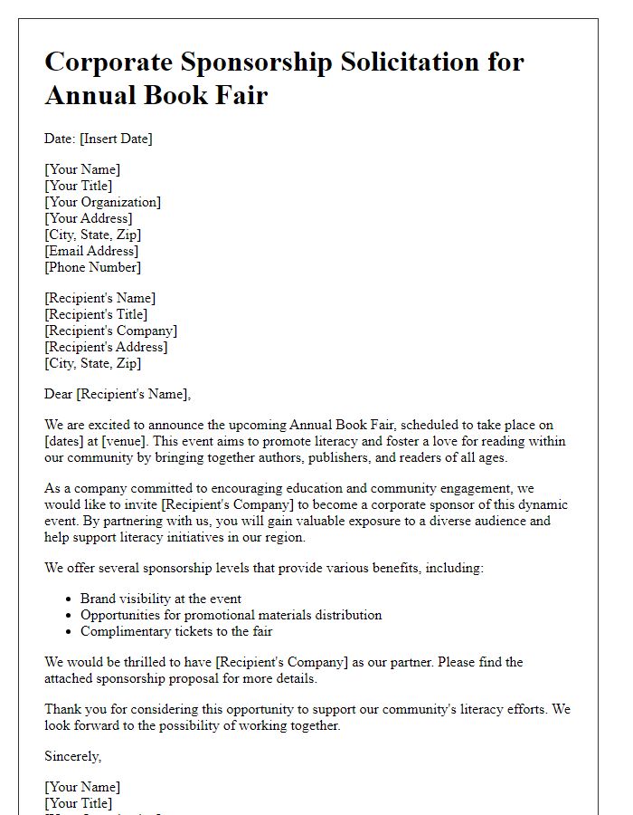 Letter template of corporate sponsorship solicitation for book fair