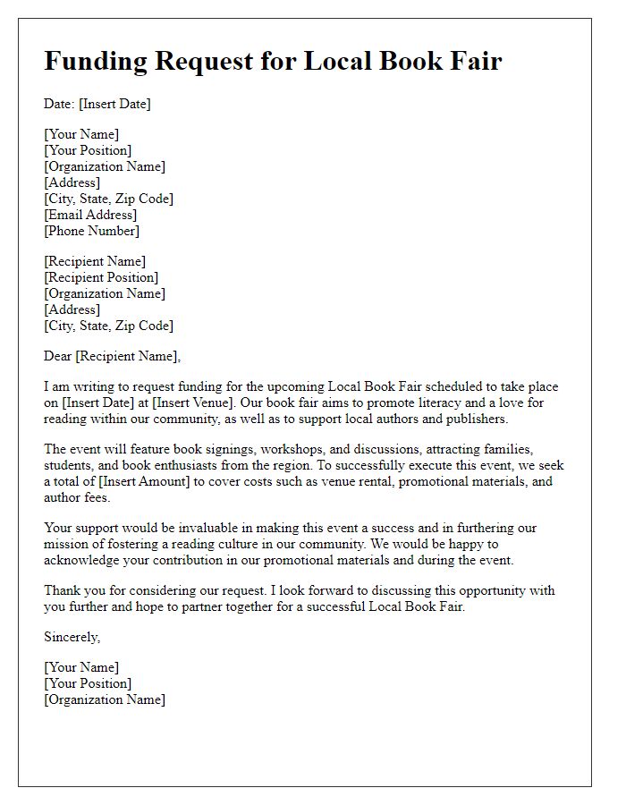 Letter template of funding request for local book fair