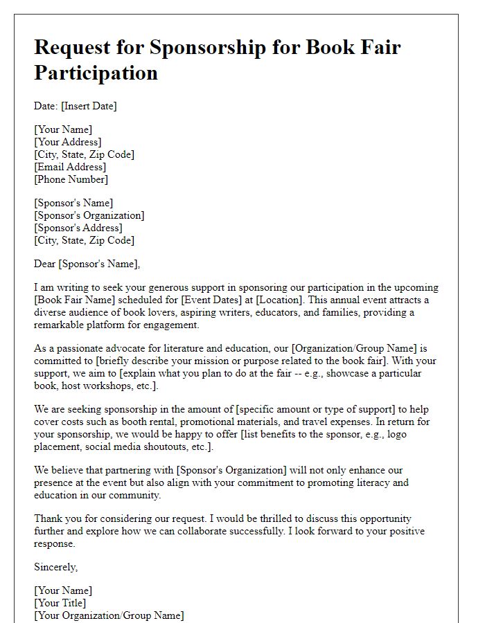 Letter template of sponsorship request for book fair participation