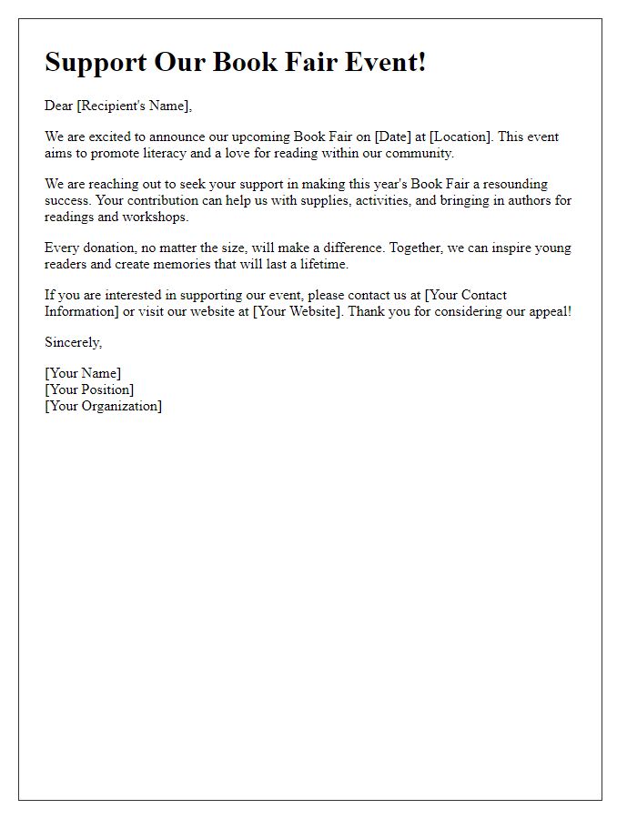 Letter template of support appeal for book fair event