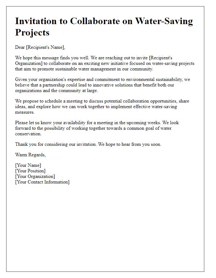 Letter template of collaboration invitation for water-saving projects.