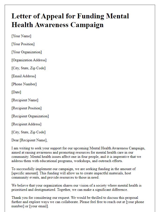 Letter template of appeal for funding mental health awareness campaign