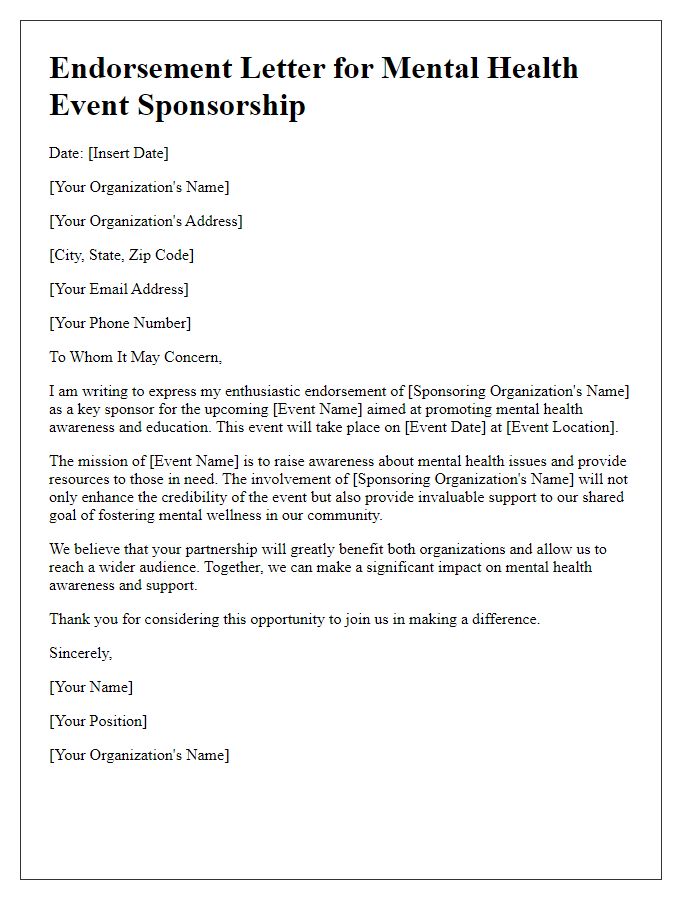 Letter template of endorsement for mental health event sponsorship