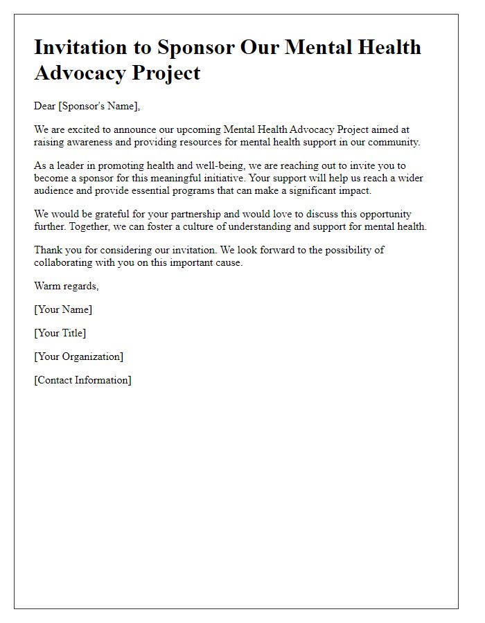 Letter template of invitation to sponsor mental health advocacy project