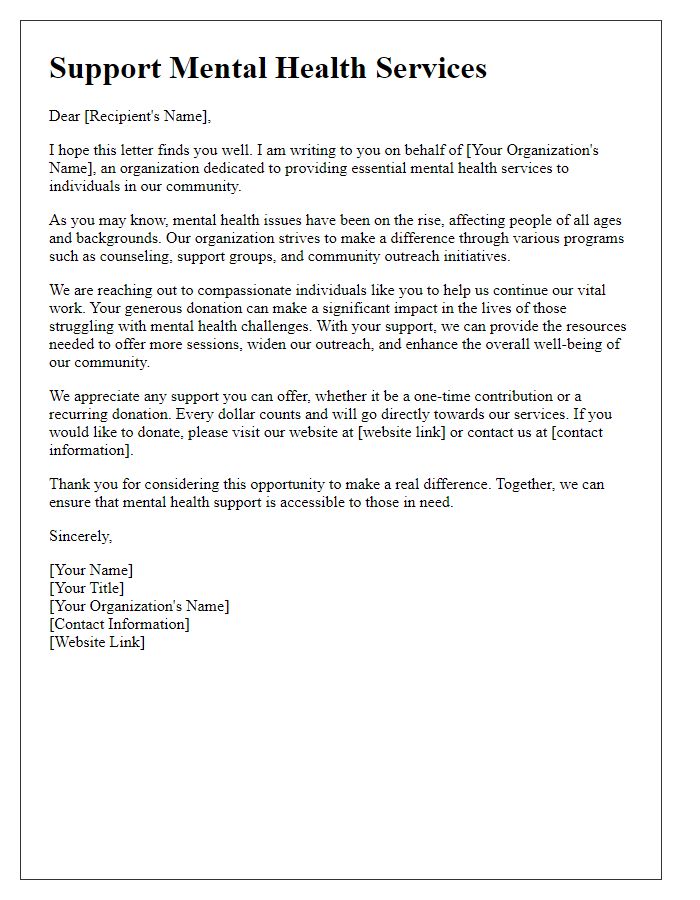 Letter template of solicitation for donation to mental health services