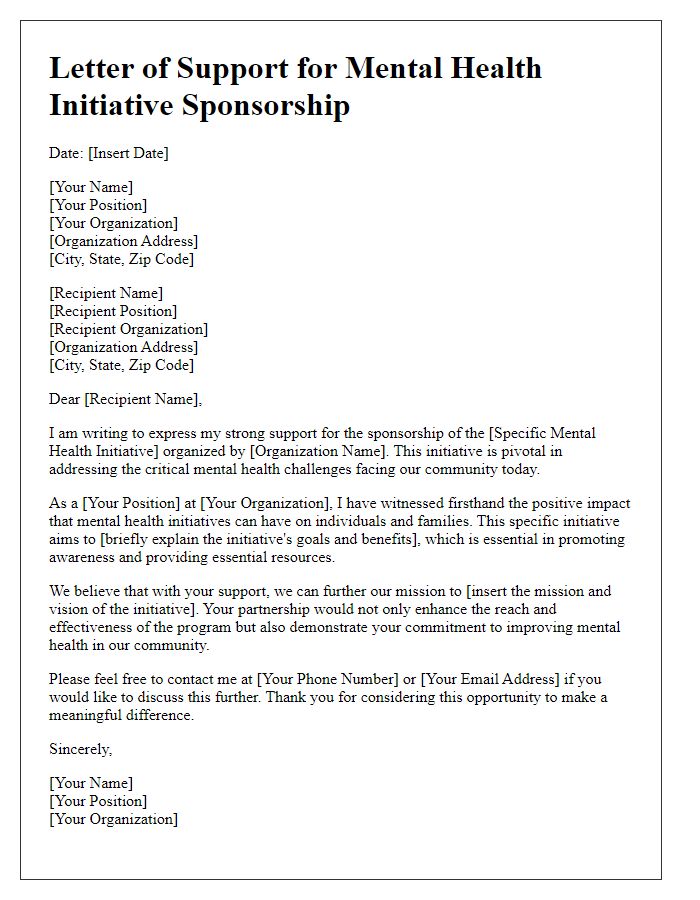 Letter template of support for mental health initiative sponsorship