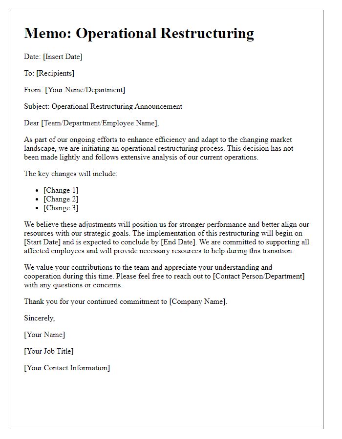 Letter template of operational restructuring memo.