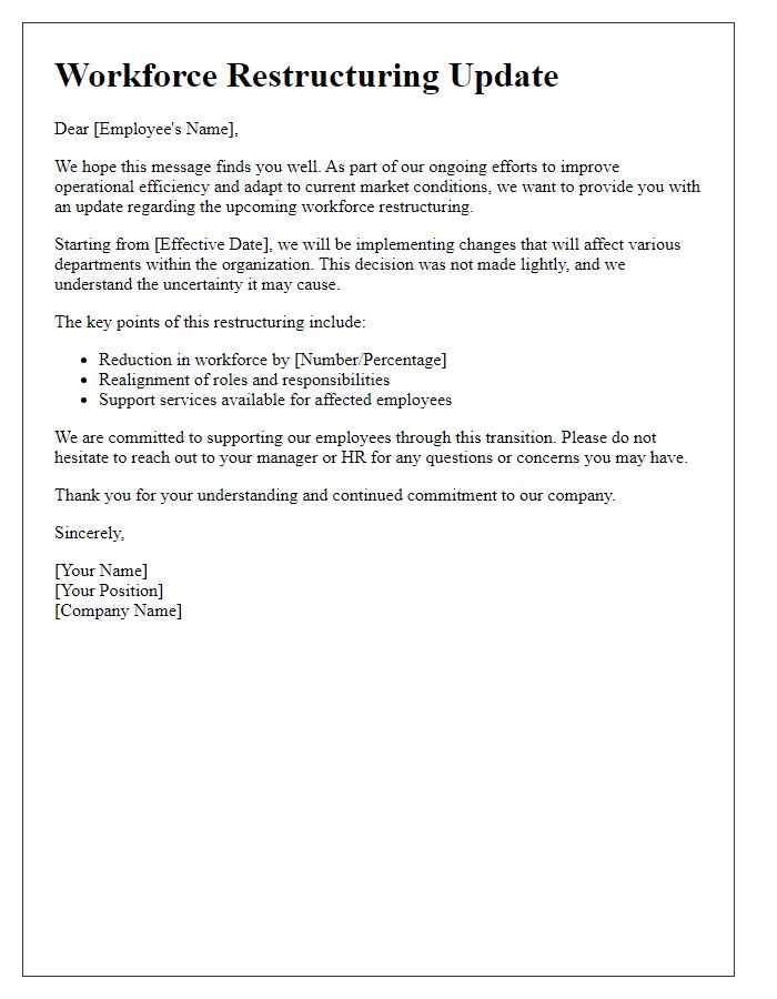 Letter template of workforce restructuring update.