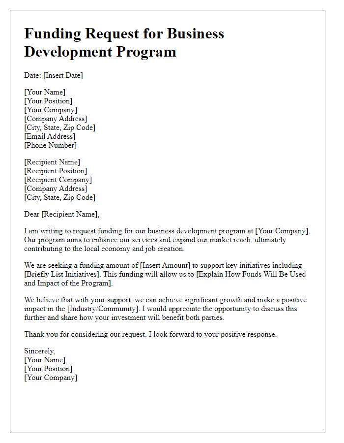 Letter template of funding request for business development program