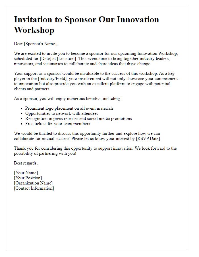 Letter template of sponsor invitation for innovation workshop