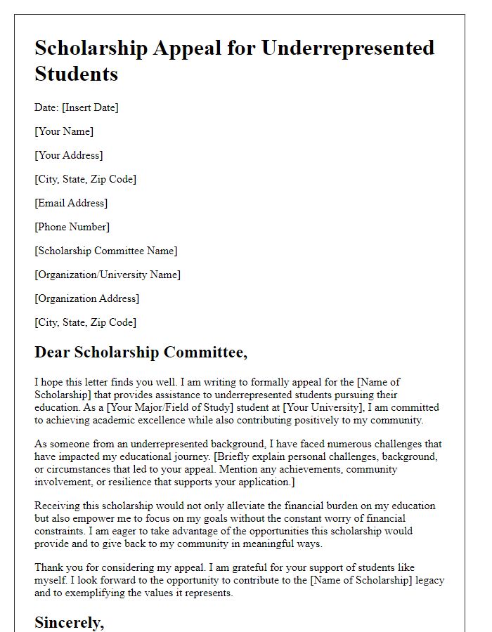 Letter template of appeal for scholarships for underrepresented students