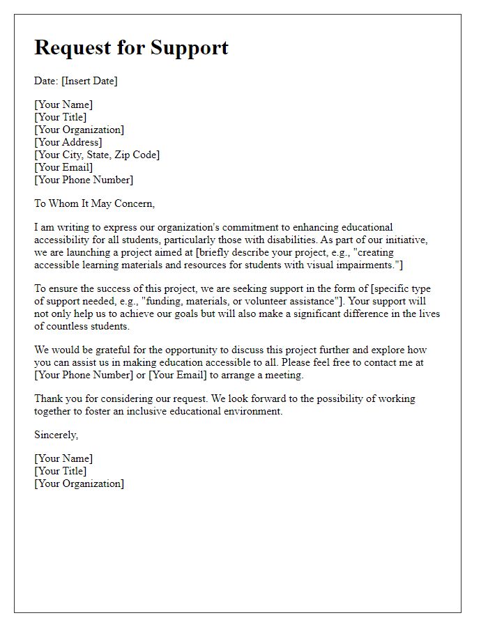 Letter template of support request for educational accessibility projects