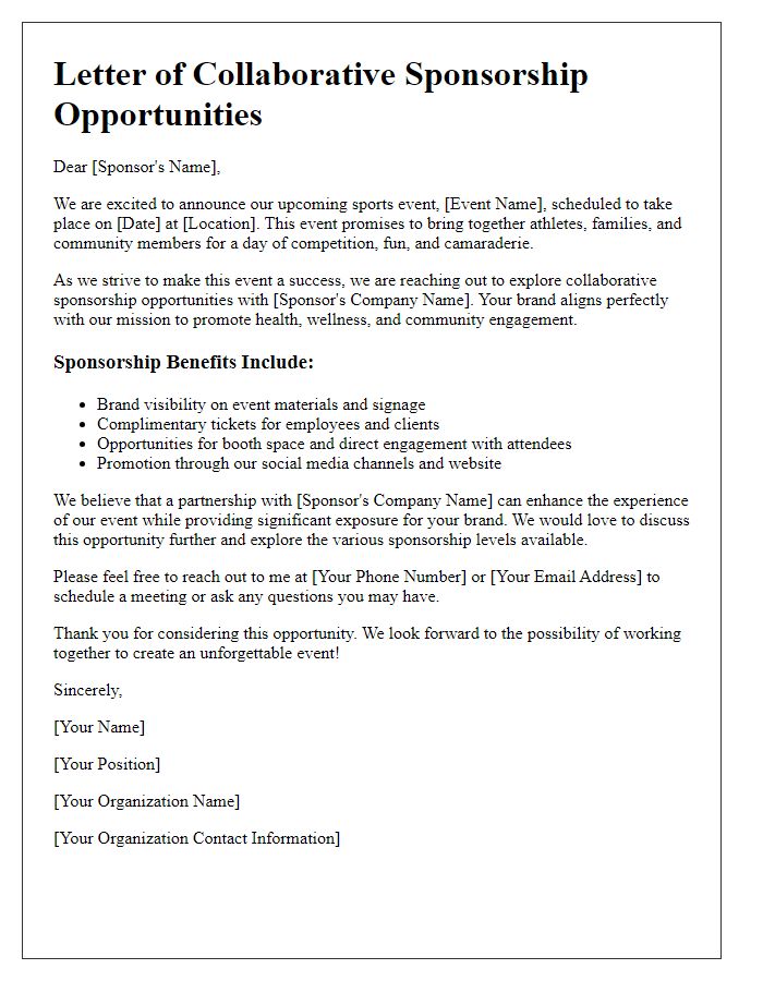 Letter template of collaborative sponsorship opportunities for sports events