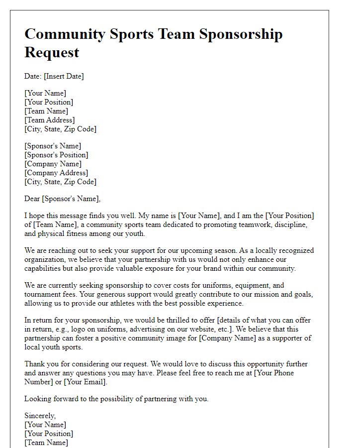 Letter template of community sports team sponsorship request