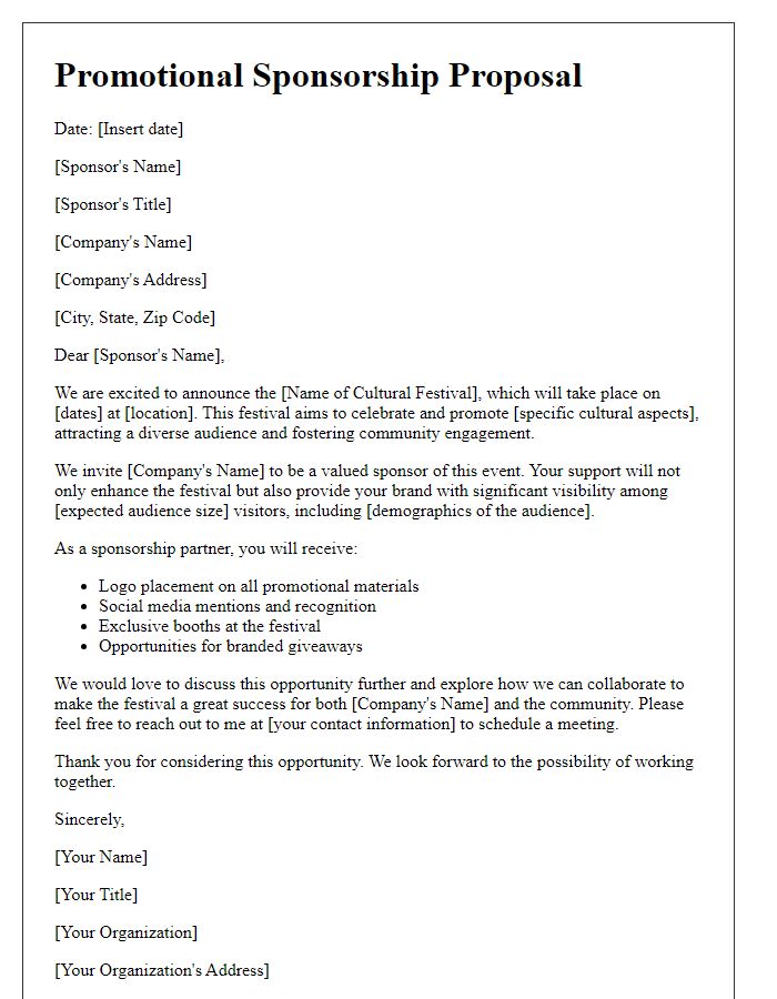 Letter template of promotional sponsorship proposal for cultural festival