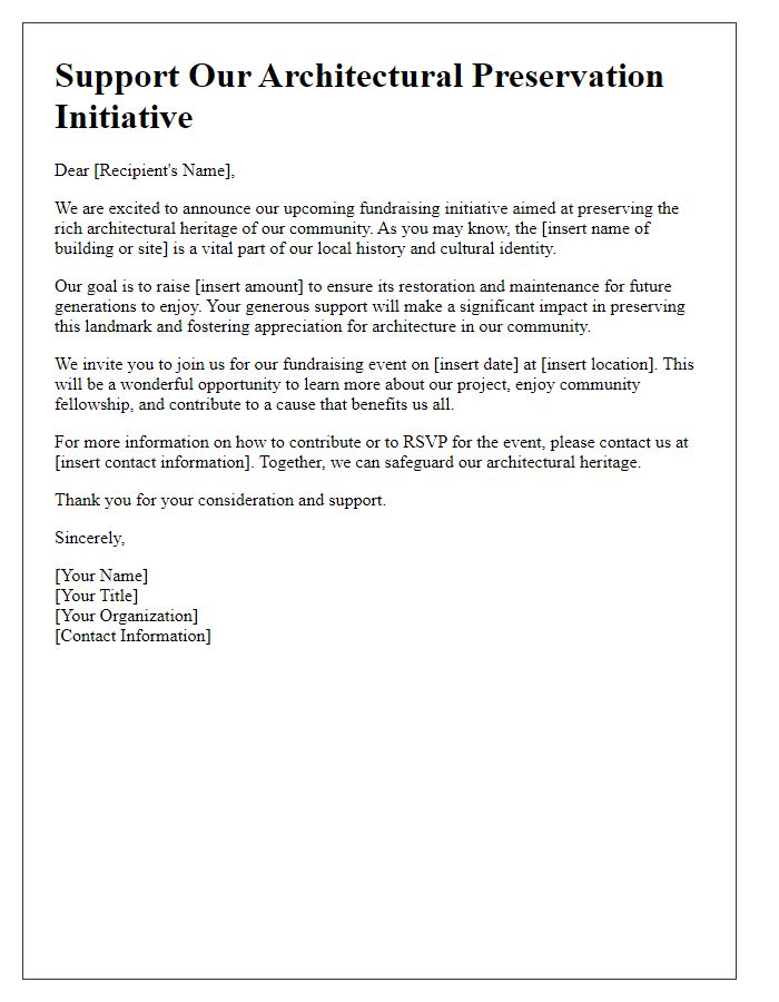 Letter template of fundraising initiative for architectural preservation