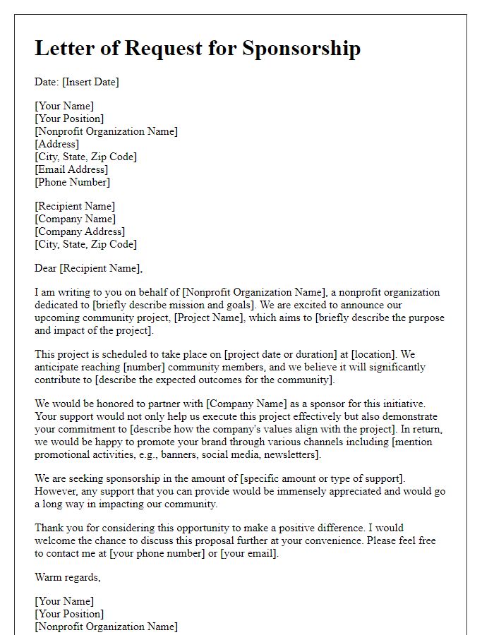 Letter template of request for nonprofit organization sponsorship for community project