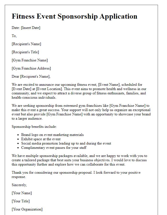 Letter template of fitness event sponsorship application for gym franchises