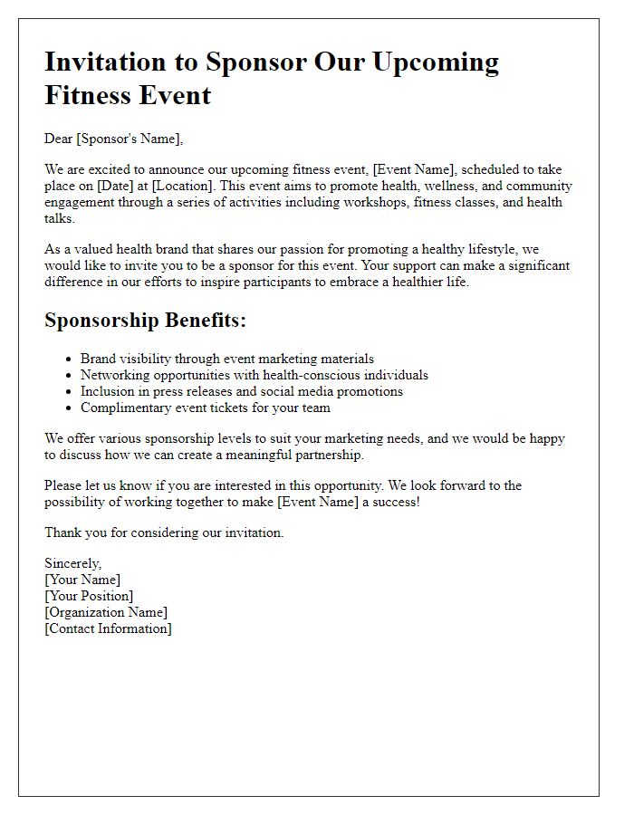 Letter template of fitness event sponsorship invitation for health brands