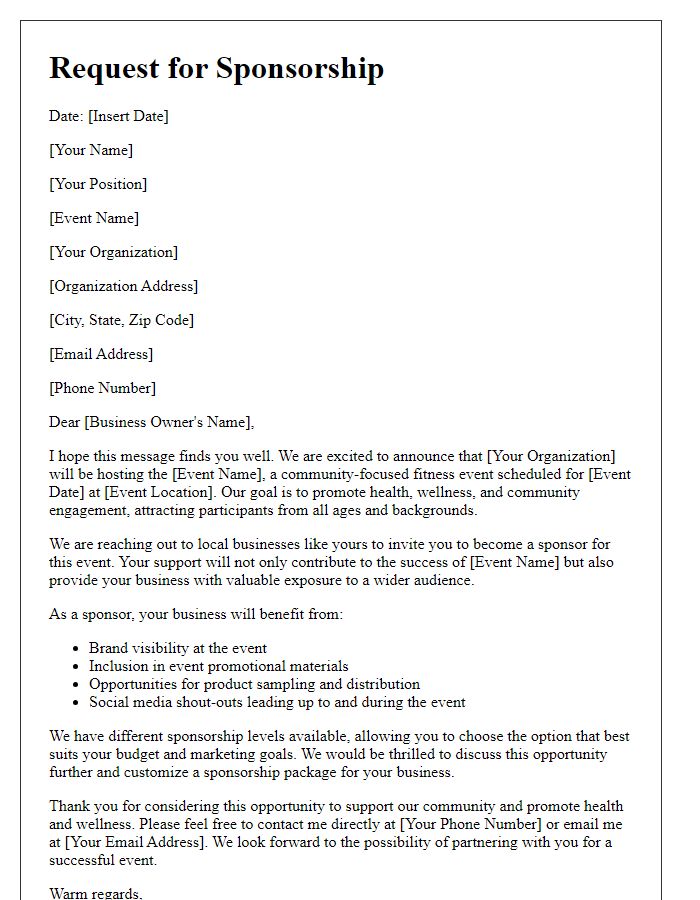 Letter template of fitness event sponsorship request for local businesses