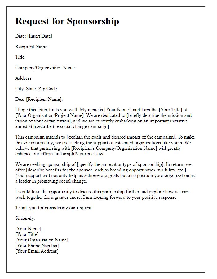 Letter template of sponsorship request for social change campaigns.