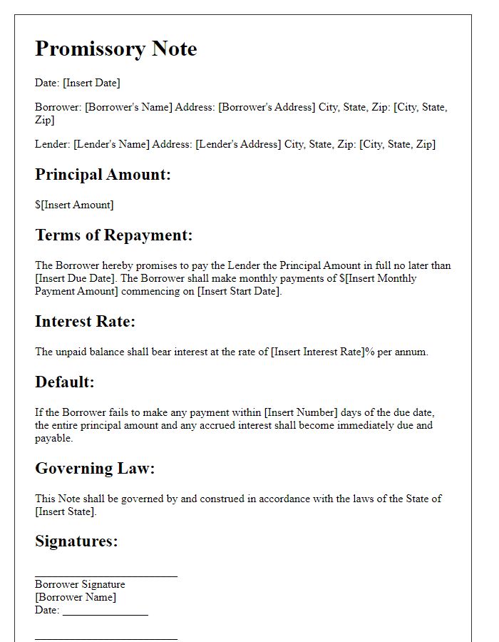 Letter template of enforceable promissory note for debt consolidation.