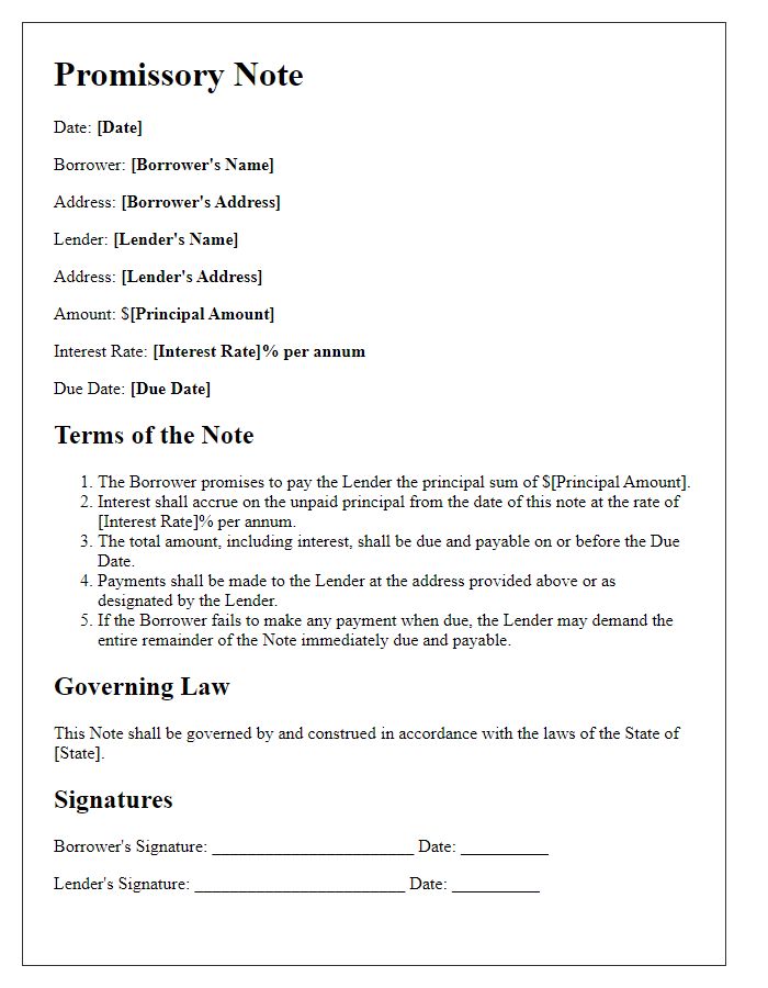 Letter template of enforceable promissory note for investment purposes.