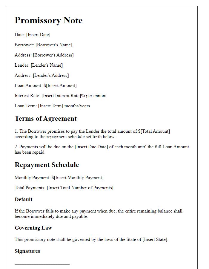 Letter template of enforceable promissory note for personal loan agreement.