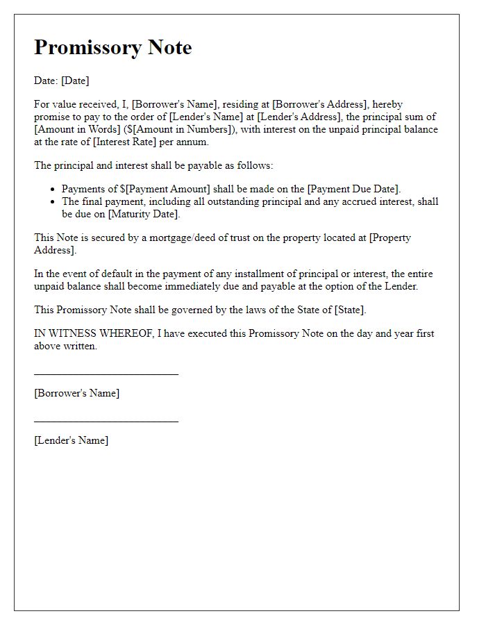 Letter template of enforceable promissory note for real estate transaction.