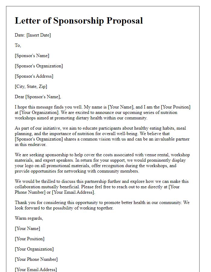 Letter template of dietary health sponsorship pitch for nutrition workshops.