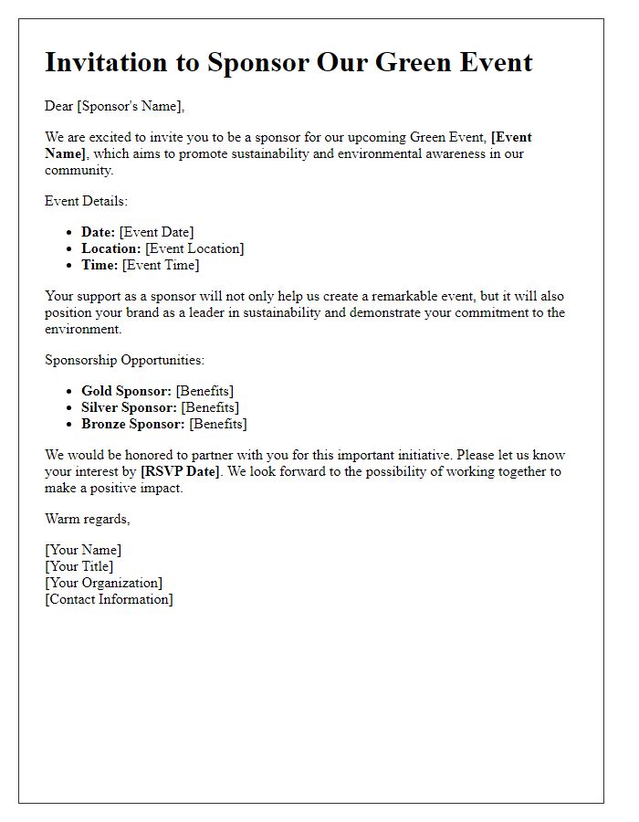 Letter template of invitation for green event sponsorship.