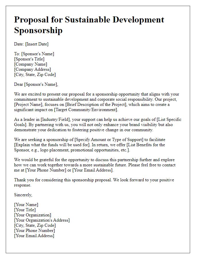 Letter template of proposal for sustainable development sponsorship.