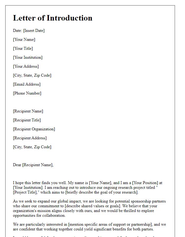 Letter template of introduction for seeking global research sponsorship partners.