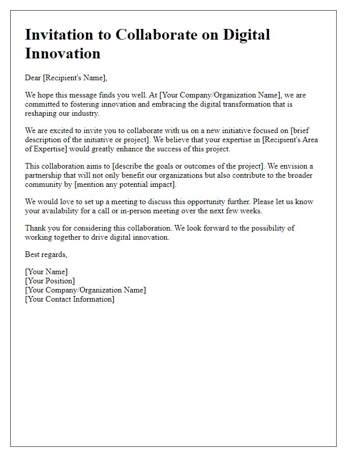 Letter template of digital innovation collaboration invitation