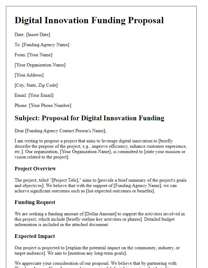 Letter template of digital innovation funding proposal