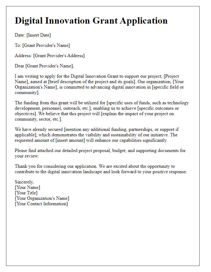 Letter template of digital innovation grant application