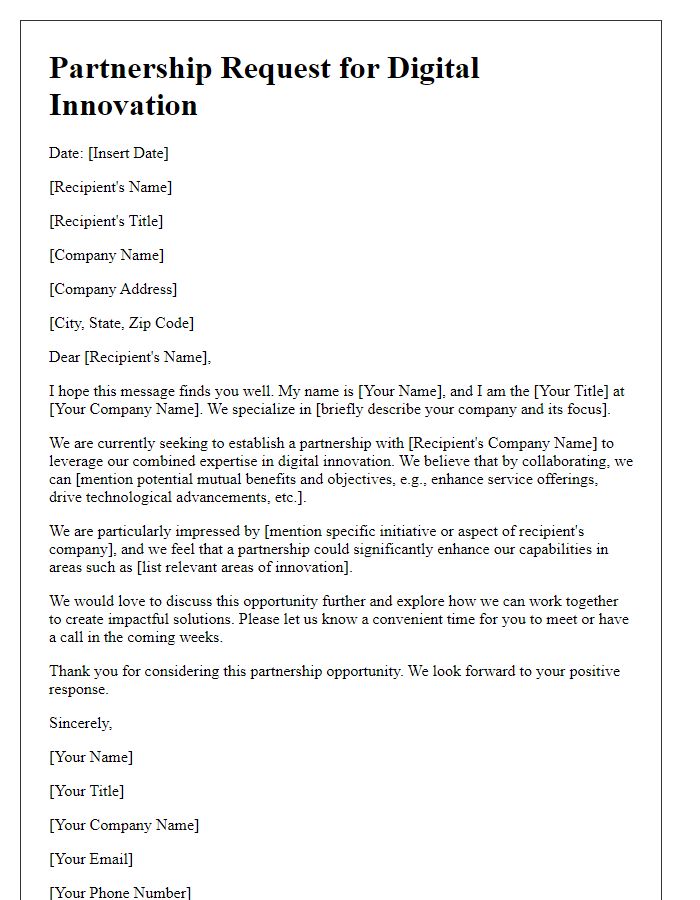 Letter template of digital innovation partnership request