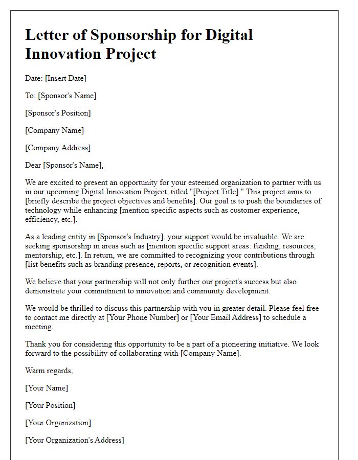 Letter template of digital innovation project sponsorship