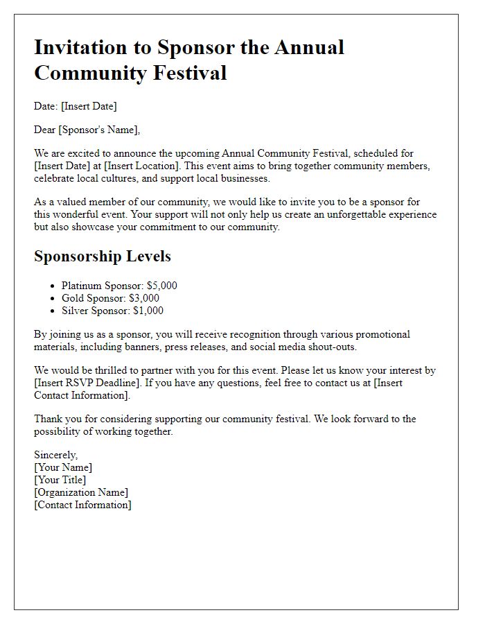 Letter template of community festival sponsorship invitation