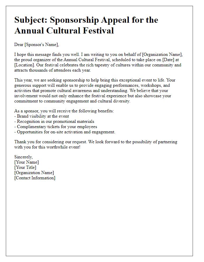 Letter template of cultural festival sponsorship appeal